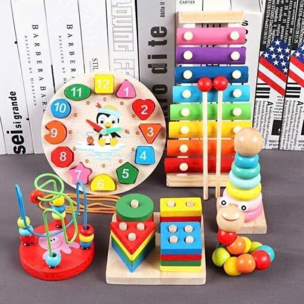 Combo 6 món đồ chơi gỗ phát triển trí tuệ cho bé