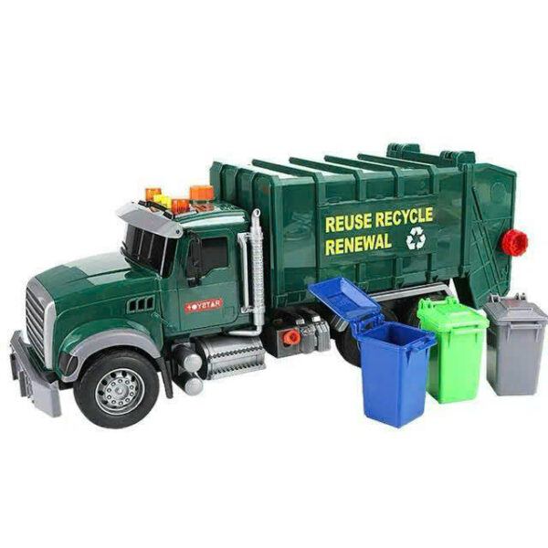 Xe ô tô chở rác loại lớn màu xanh có âm thanh và đèn tặng kèm 3 thùng rác mini