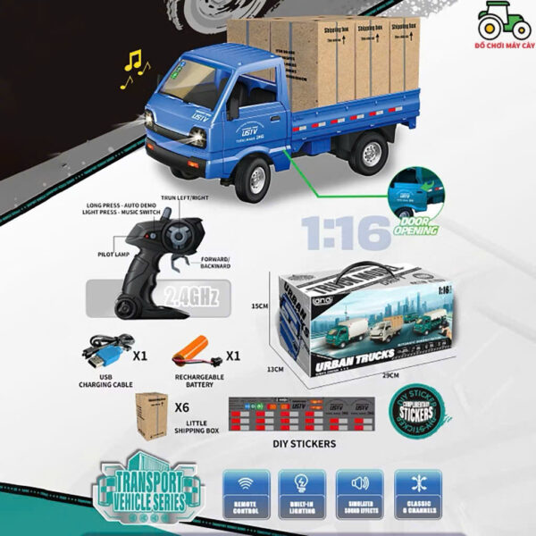 🎯 Xe tải chở hàng - Điều khiển từ xa (RC); có đèn pha trước, lốp cao su