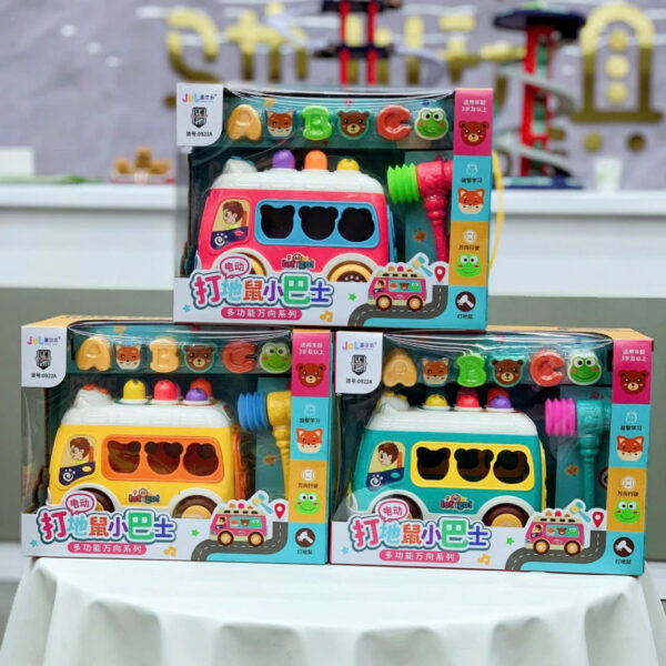 ĐỒ CHƠI XE BUS THẢ HÌNH ĐẬP CHUỘT CHO BÉ, CÓ NHẠC VÀ ĐÈN