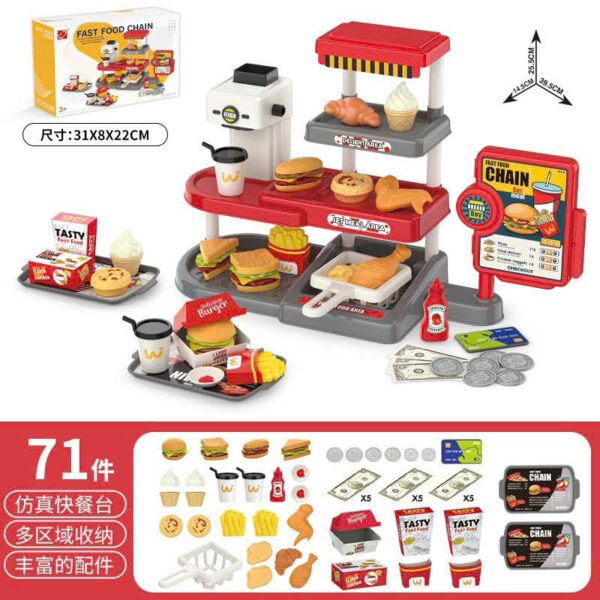 Đồ chơi, máy ăn uống với bộ đồ cà phê hamburger chạy pin